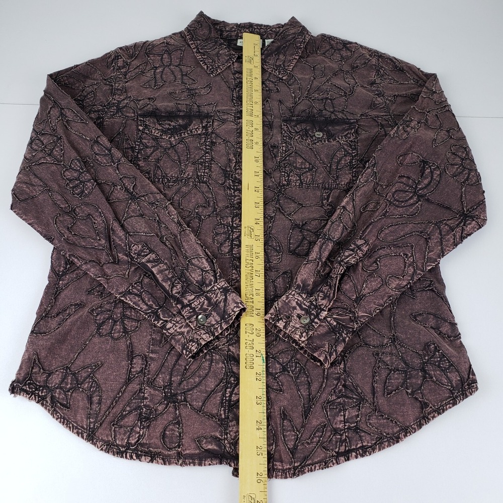 Chico's Blouse Women's Size 1 Purple Floral Frayed Embroidery Button Shirt - Picture 7 of 8